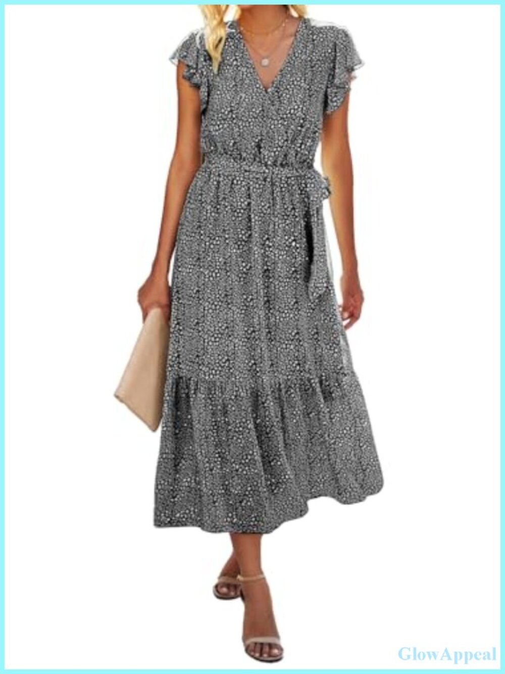 Women's Boho Ruffle Cap Sleeve V-Neck Midi Dress